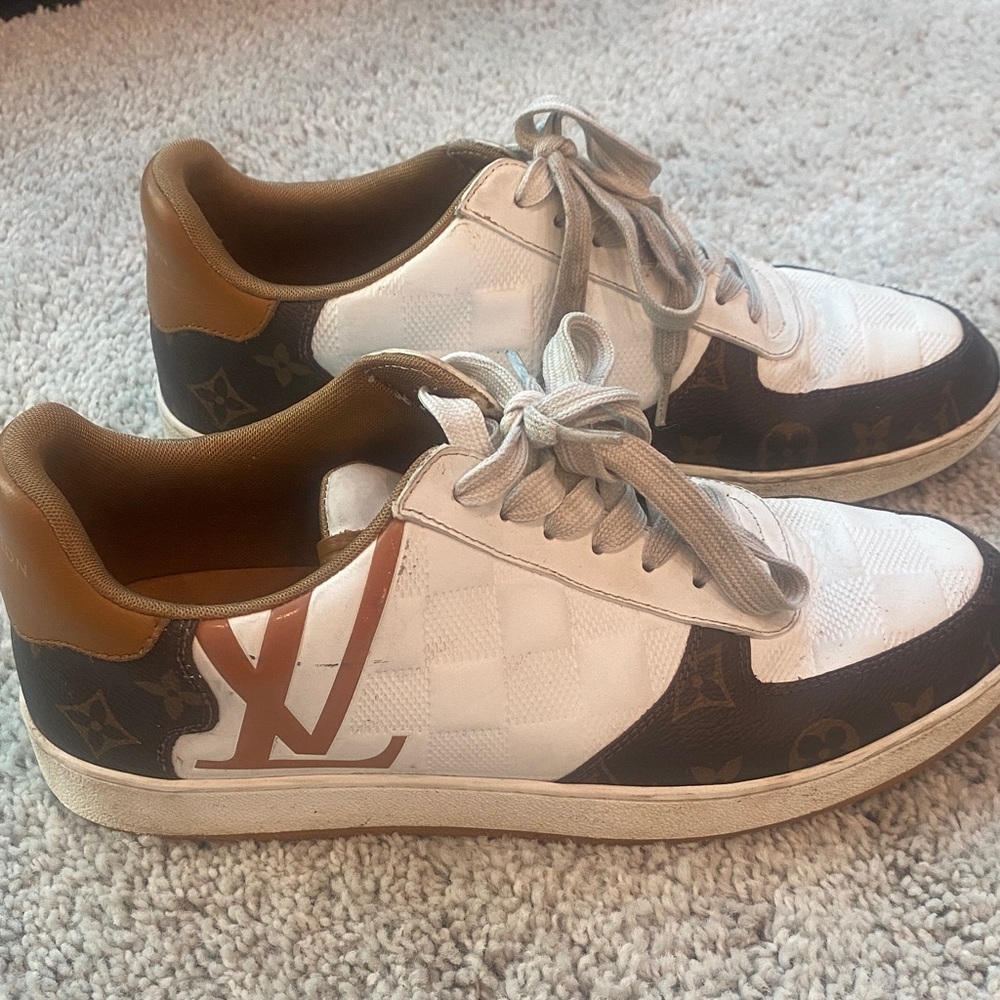 Louis Vuitton Men's White and Brown Logo Sneakers - Picture 3 of 11